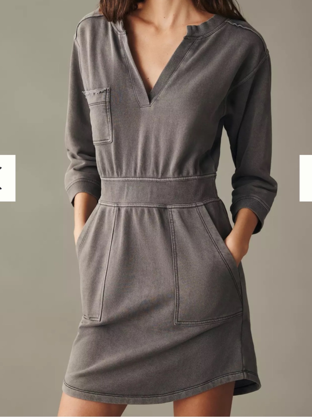 Daily Practice by Anthropologie Casual V-Neck Pocket Dress in Charcoal